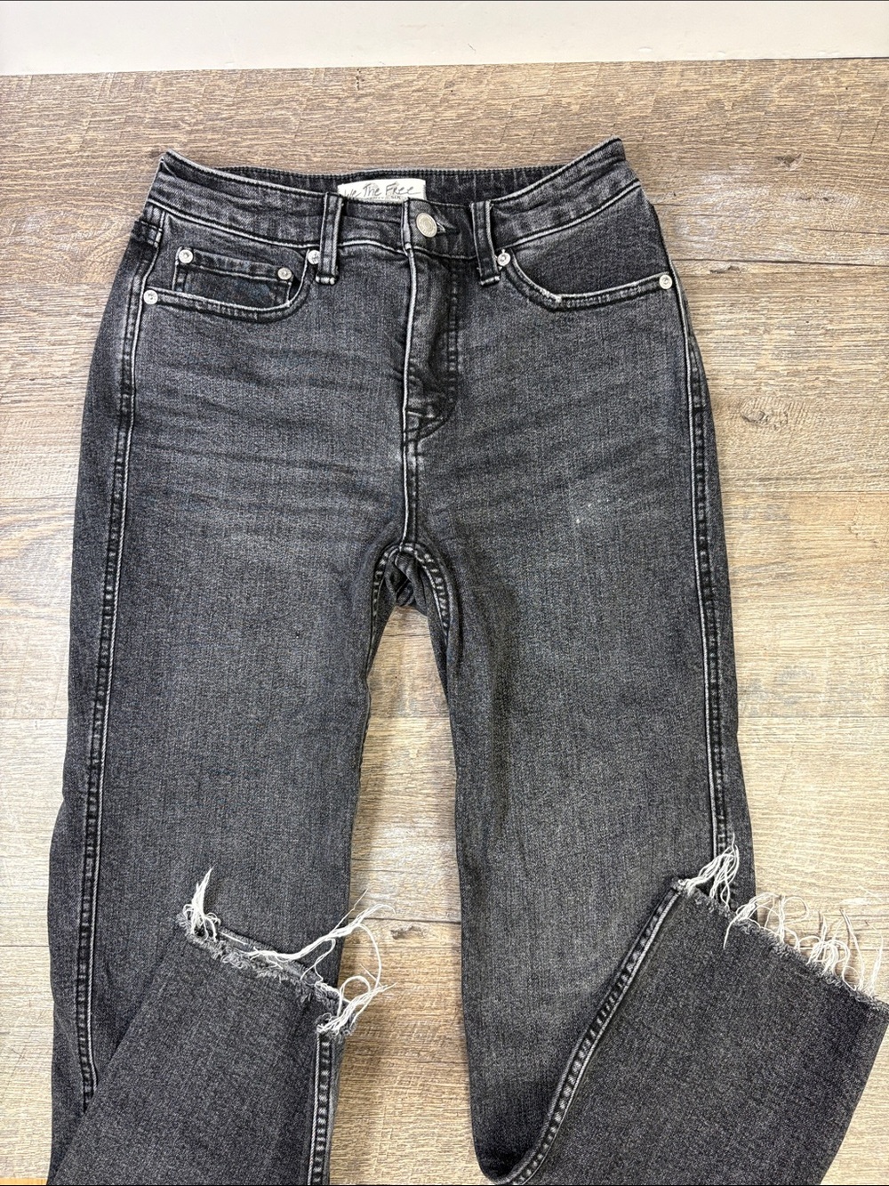 Free People We The Free CRVY Crop Black Wash Raw Hem Jeans (Size 26)